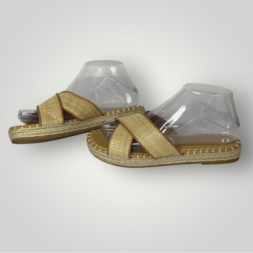 Bamboo Slip On Tan‎ Raffia Slide Sandal Beach Wear Womens 7 Shoe
